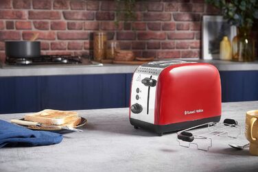 Russell Hobbs Toaster [for 2 slices] Colours Plus Stainless Steel Red (extra wide slots, includes bagel attachment, 6 browning levels + defrost function, Lift & Look function, 1600W) 26554-56 Toaster Compact NEW