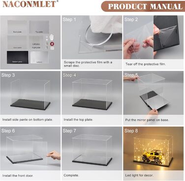Акрилова вітрина з LED-підсвіткою NACONMLET для колекційних фігурок, прозора коробка для експонатів і предметів колекціонування з дверцятами, 30x20x20 см
