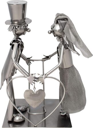 BRUBAKER Wine Bottle Holder Wedding Couple Bride and Groom Decorative Object Metal with Greeting Card for Wedding Gift