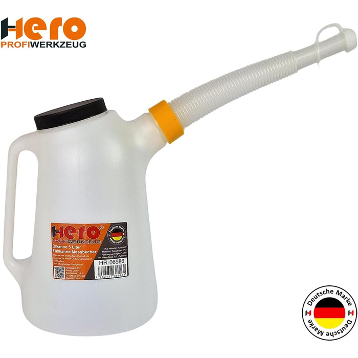 HERO Filling Can, Measuring Can, SET 1L + 3L + 5L Measuring Cups with Flexible Spout and Lid, Water Can, Car Oil Change, Automotive