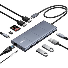 Хаб USB-C Anker 565 11-в-1: Док-станція з USB-A, HDMI 4K, DisplayPort, PD 85W, Ethernet, microSD, SD, для MacBook Pro та інших