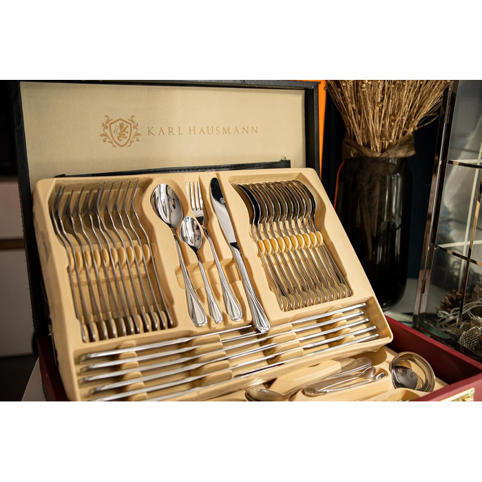 Набір столових приборів 72 предмети для 12 осіб з нержавіючої сталі 18/0 в кейсі - срібний столовий набір, придатний для миття в посудомийній машині - сучасні столові прибори, стійкі до корозії