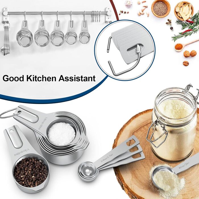 Paincco Measuring Cups & Spoons Set, 21 Pieces, including 7 stackable and nestable measuring cups, 9 measuring spoons & 5 mini measuring spoons, for dry and liquid ingredients