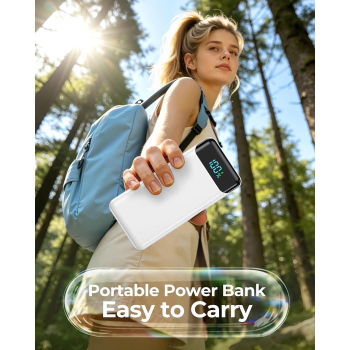 Power Bank Enerwow 27000mAh з USB-C кабелем, 4 виходи/3 входи, LED-дисплей, білий (P300C) - Зовнішній акумулятор для iPhone та інших пристроїв