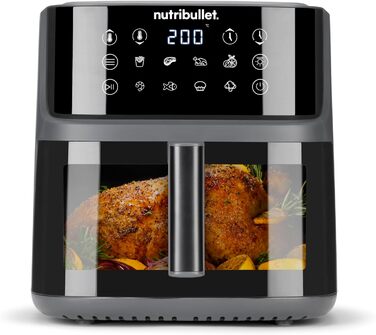 Nutribullet Crisplite Vision NBA0811DG: Фритюрниця повітряна, 8 л, цифрова, 2000 Вт, чорний матовий, без PFAS