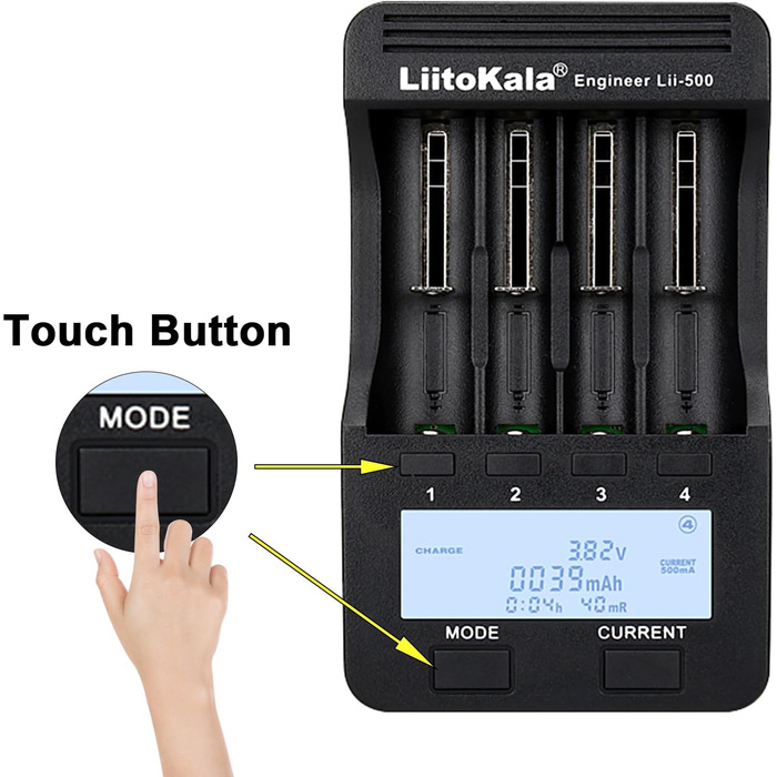 Зарядний пристрій LiitoKala Lii-500 для Li-ion, LiFePO4, Ni-MH/Cd акумуляторів 18650/21700/26650/AA/AAA/C/9V з LCD-дисплеєм