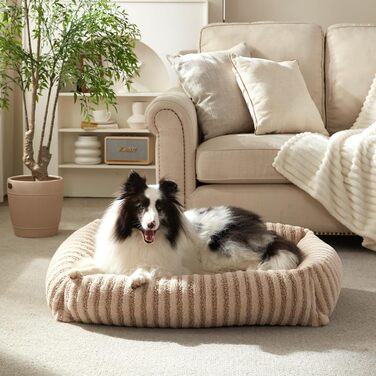 Лежанка для собак середнього розміру, миюча, знімний чохол, підняті бортики, кошик з неслизьким покриттям, зручний чохол з кролячої вовни, 64 x 54 x 43 см (L-76 x 61 x 20 см, Бежевий)
