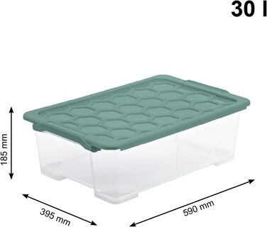 Rotho Evo Safe Keeping Storage Boxes with Lid, Plastic, Turquoise/Transparent (30l, 3-Piece Set)