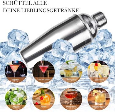 Набір для коктейлів 6 предметів з нержавіючої сталі, 750 мл, з аксесуарами та рецептами для дому, бару, вечірок (23 предмети)