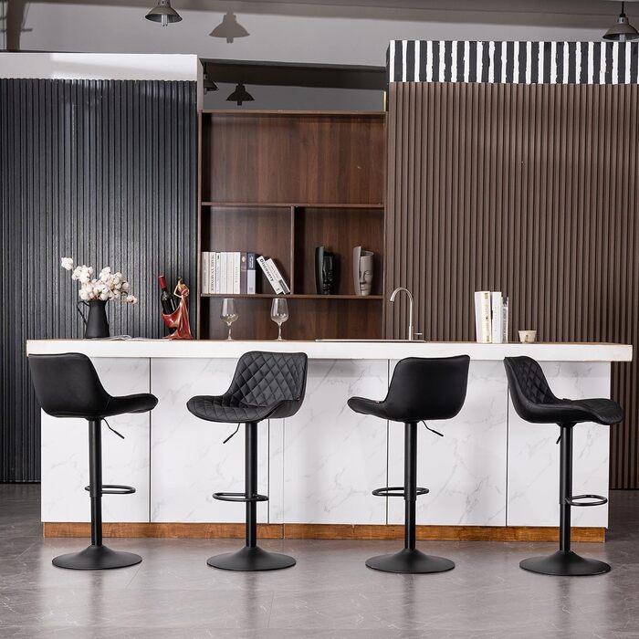 YOUTASTE Adjustable Bar Stools - Modern Design, Padded, Swivel, Faux Leather, Black - Set of 2