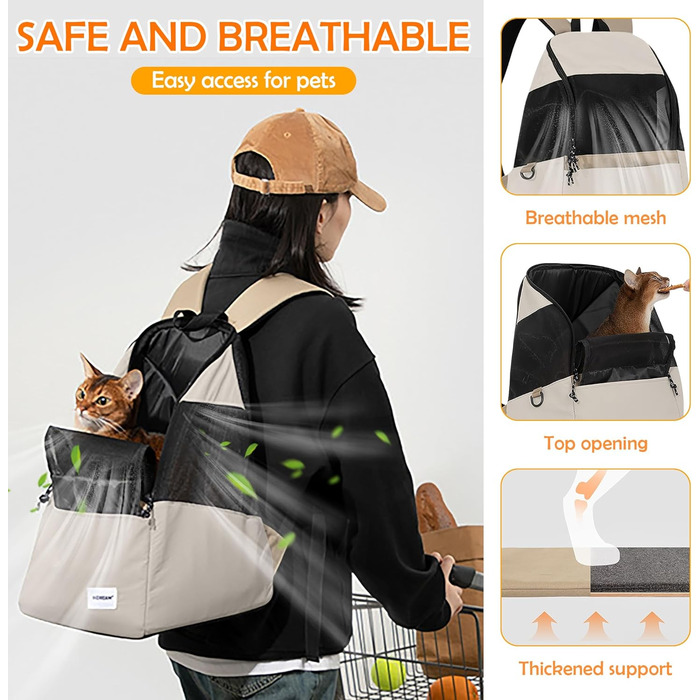 Рюкзак-переноска для тварин ALLSOPETS: для котів та маленьких собак. Зручний, дихаючий, для подорожей, кемпінгу, прогулянок. Бежевий колір