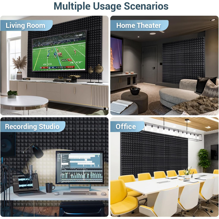 Акустичні пірамідні панелі Ohuhu для звукоізоляції, шумопоглинаючий поролон 30x30x5 см, 24 шт. (для студії, подкастів, YouTube)