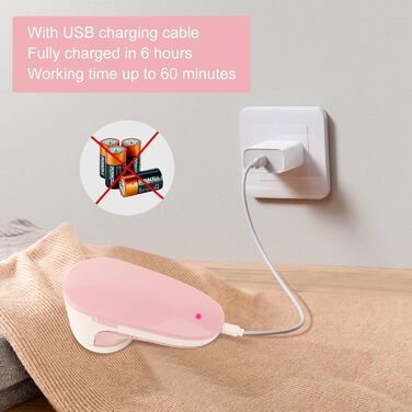 Електричний видальник ворсу для одягу та в'язаних виробів з USB-кабелем та 2 змінними лезами (рожевий)