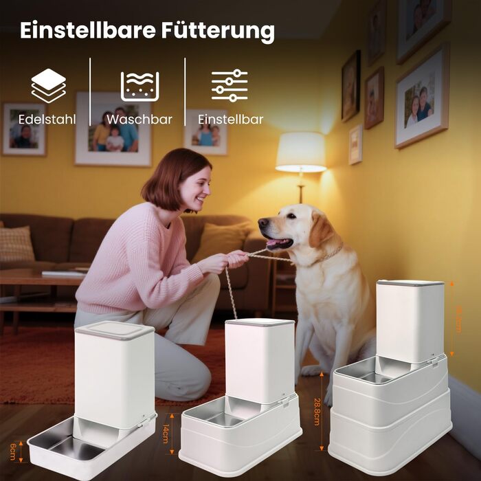 Автоматичний дозатор корму для собак 7L (2 шт.) з нержавіючою мискою, регульована висота, XXL, для великих собак та котів Maine Coon