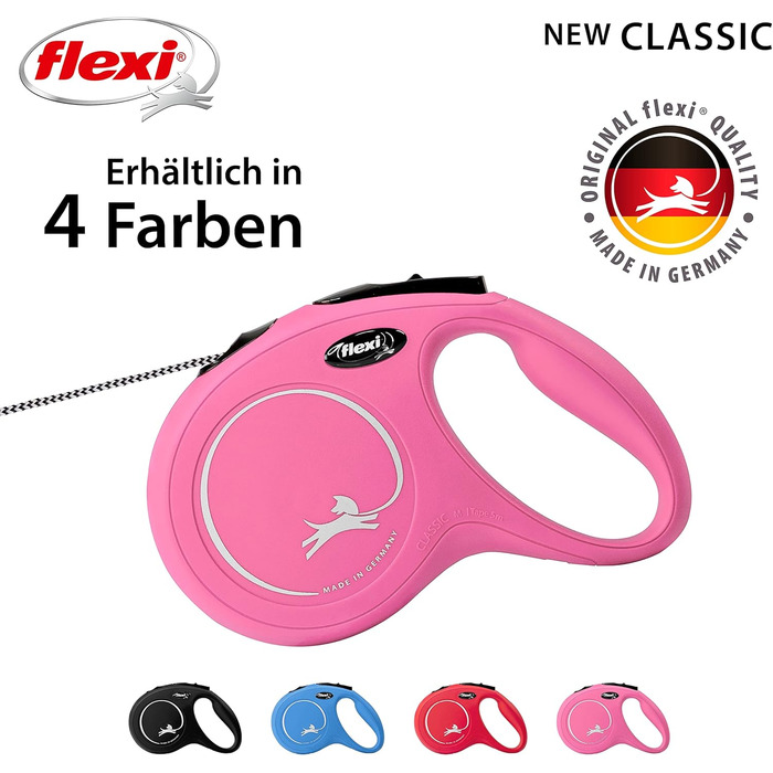 Поводок для собак Fexi Neon-Hundeeine з світловідбиваючим шнуром, ергономічний, без заплутування, 4,8 м, колір: неонові кольори/чорний (рожевий, середній)