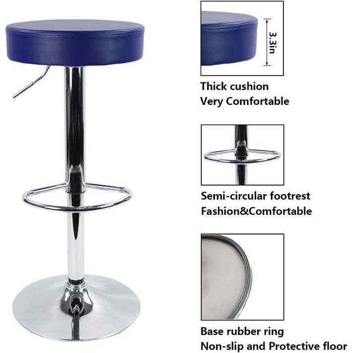 KKTONER Adjustable Height Swivel Bar Stool - SPA, Office & Task Chair with PU Leather (Blue)