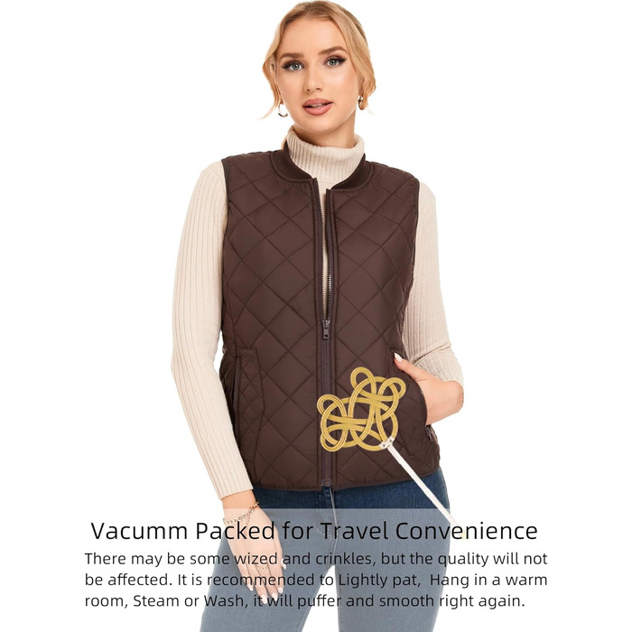 Жіноча степкова жилетка Fuinoth з рифленим коміром, утеплена, шоколадного кольору (XS)