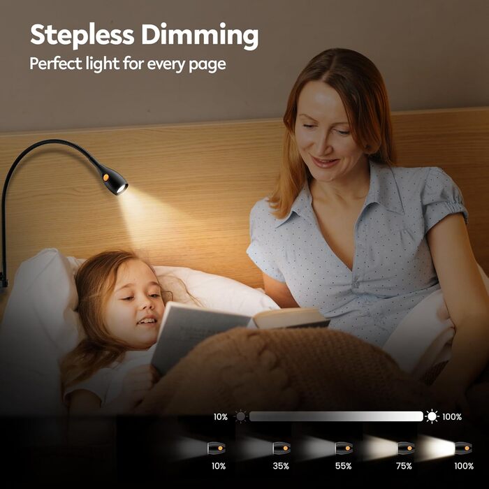 Світлодіодна настільна лампа Acegoo для читання з гнучким регульованим кронштейном (чорна) - 3000K, диммована, настінне кріплення, для спальні, книжок