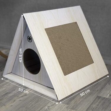 Котяча хатинка-будиночок з картону CanadianCat, сіра, 50x50x44 см, з когтеточкою