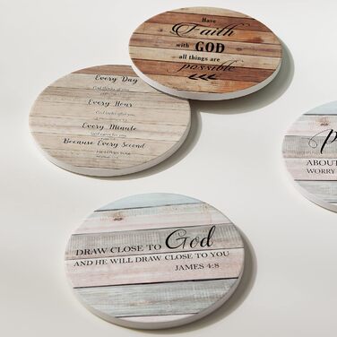 Hoomey Drink Coasters with Bible Verses, 6 Pack - Absorbent Drink Coasters with Holder, Ceramic Coasters with Cork Back for Table Protection, Christian Coasters, Christian (Set of 6 Christian Coasters)