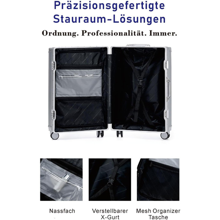 Валіза Aoliwei середнього розміру (M) 67 см, жорстка оболонка з полікарбонату, 65 л, з TSA-замком та підстаканником, біла