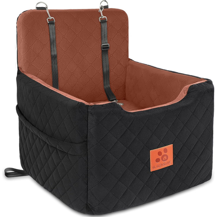 Автокрісло для собак маленьких та середніх порід (до 15 кг), знімний, миючий, з 2 ременями безпеки. Чорний/Коричневий колір, універсальний розмір