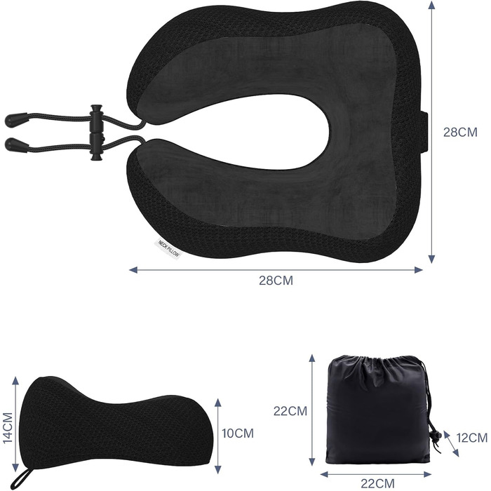 Подушка для шиї в подорожах: м'яка, з memory foam, для авто, літака, офісу та дому (чорна)