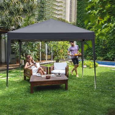 LEADZM Pavilion 3x3m, Pop-up Folding Pavilion, Stable, Waterproof, Steel Frame, Adjustable Height, UV Protection 50+, Garden Tent, Party Tent, for Garden, Party, Camping, Dark Grey