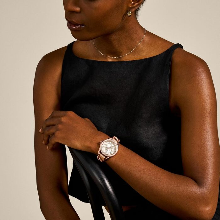 Годинник Fossil Riley для жінок: кварцовий хронограф з нержавіючої сталі або шкіряним ремінцем (бежевий та рожево-золотий, 38 мм)