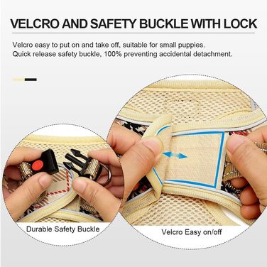 Шлейка для собак Suredoo для маленьких собак з повідком, анти-тягуча, світловідбиваюча, дихаюча, нагрудна шлейка, шлейка для цуценят (M, обхват грудей: 34-39 см) (Бежевий, XXS (обхват грудей: 22-24 см, вага: 1-1.5 кг))