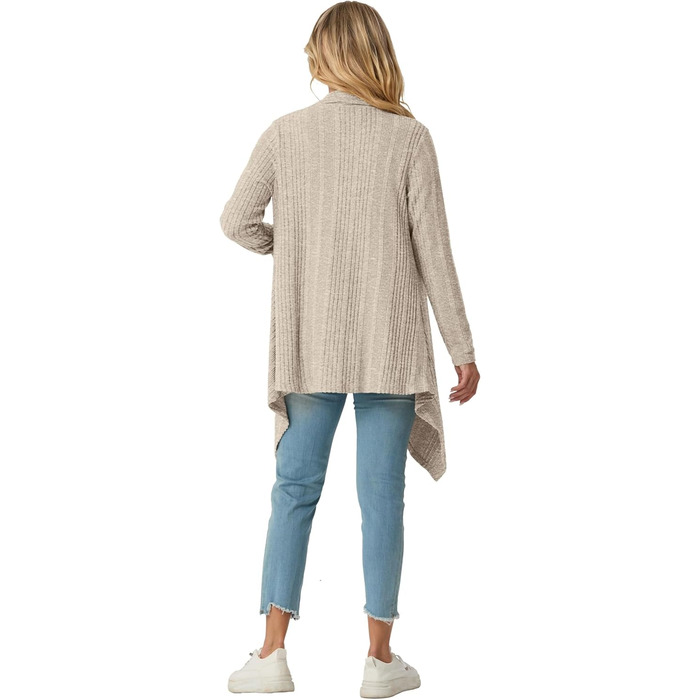 Жакет GRECERELLE з довгими рукавами, легкий в'язаний кардиган з кишенями, м'який, з асиметричним кроєм (S, Бежевий)