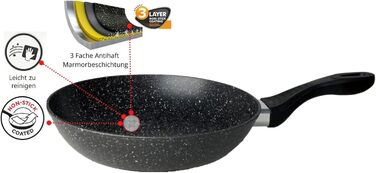 Набір сковорідок, чорний колір, з ефектом граніту - 3 шт. (28 см + 24 см + 20 см), антипригарне покриття, для індукційних, газових та склокерамічних плит