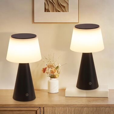 Настільна лампа акумуляторна LED 2 шт. чорна - бездротова, сенсорна, з USB зарядкою для спальні, вітальні, вулиці (3600mAh)