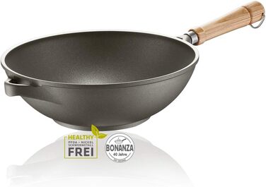 Berndes Classics Bonanza Square Pan with 3-Layer Non-Stick Coating and Wooden Handle, Robust Aluminum Casting, Non-Stick Coated, Gray (28 cm, Veggi Wok)