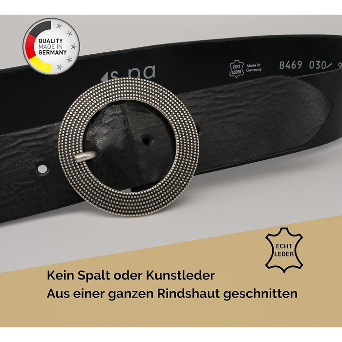 Жіночий шкіряний ремінь AnnaMatoni 4 см, Німеччина - класичний дизайн, натуральна шкіра, нікелестійка пряжка (95 см, чорний)