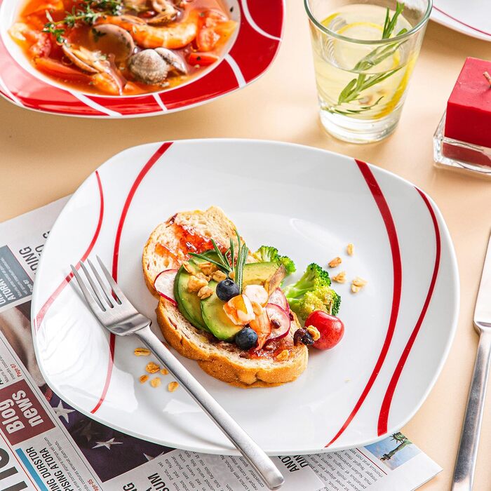 MALACASA, Felisa Series, 36-Piece Dinnerware Set made of Porcelain Tableware with 12 Dinner Plates, 12 Cake Plates, 12 Soup Plates each, Combination Service for 12 People, 36-Piece Tableware Set