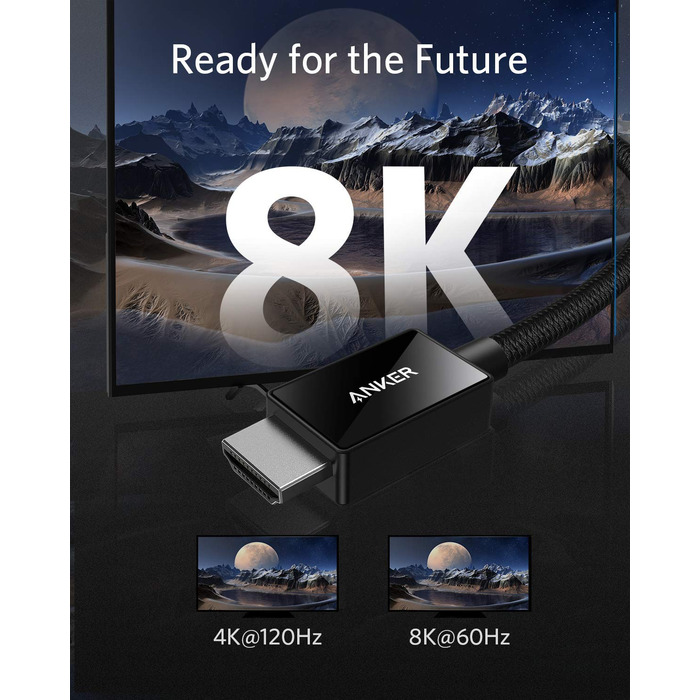 HDMI кабель Anker 8K 60Hz, 2м, Ultra HD, 48Gbps, eARC, Dolby Atmos, сумісний з Xbox Series X, TV