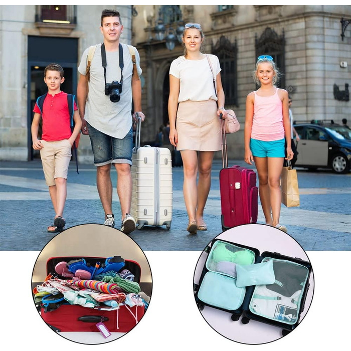 Органайзер для валізи OSDUE, набір 6 шт., Packing Cubes, водонепроникні сумки для одягу, туристичний органайзер, рожевий та блакитний кольори