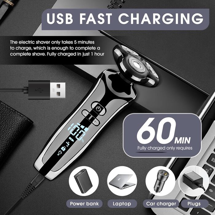 Електричний набір для гоління Anluomania 4-в-1: гоління, стрижка бороди, триммінг, видалення волосся з носа. LED дисплей, акумулятор, для подорожей