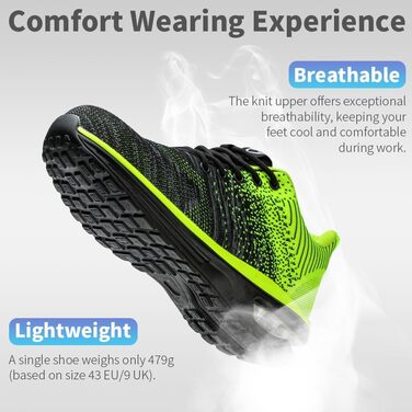 Зварювальні черевики Nasogetch для чоловіків та жінок, робочі черевики з металевим носком, спортивні, дихаючі (48 EU, Зелений)