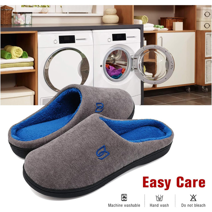 Тапочки домашні жіночі та чоловічі WateLves з Memory Foam, бавовна, сірі та блакитні, 40/41 EU