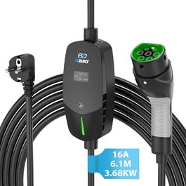 Кабель для зарядки електромобіля EVDANCE Type 2 Schuko 6.1м 3.68kW з OLED дисплеєм 6-16A для PHEV/EV - Чорний