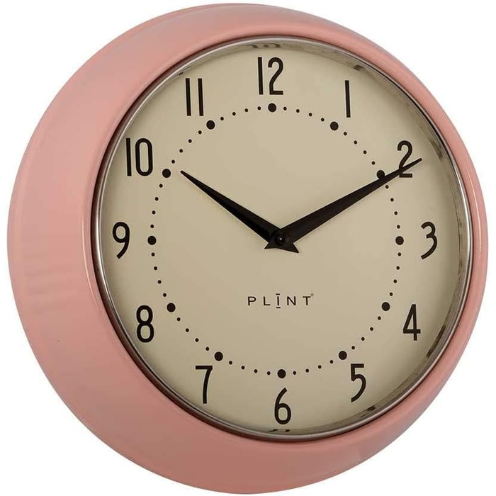 PLINT Retro Wall Clock - Silent Non-Ticking Decorative Color Wall Clock. Retro Style Wall Decoration for Kitchen, Living Room, Home, Office, School. Easy to Read Large Numbers (Rose)