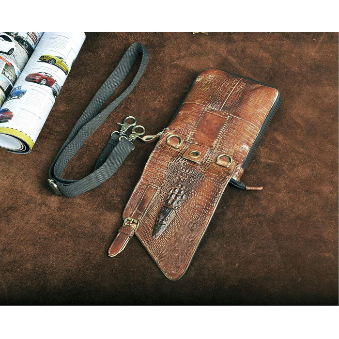 Чоловіча сумка Le'aokuu з шкіри для відпочинку, університету, школи, подорожей (611-1, крокодил, верблюд)