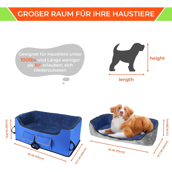 Stable Multi-Pet Car Seat Booster with Safety Belt for Medium Dogs, Washable & Large Capacity Reinforced Dog Basket for Rear Seat (Blue, L)