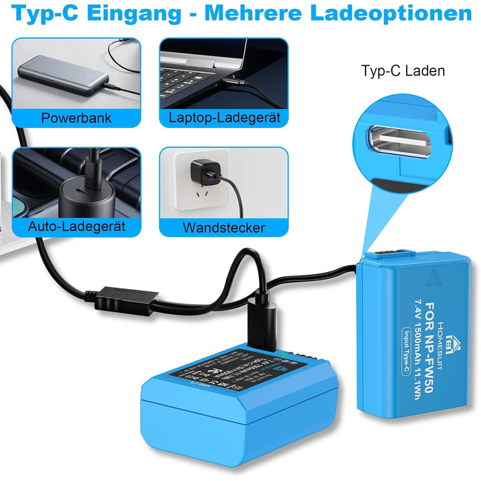 Набір акумуляторів NP-FW50 1300mAh та зарядний пристрій LCD для камер Sony ZV-E10, A6000, A6300, A6400, A6500, A5100, A5000, A7, A7II, A7R, A7RII, A7SII, 7RM2, 7SM2, 7M2, A55, RX10 II, III, IV, NEX-3/5/6/7, NEX-F3 (2 шт. акумулятори + 1 зарядний пристрій)