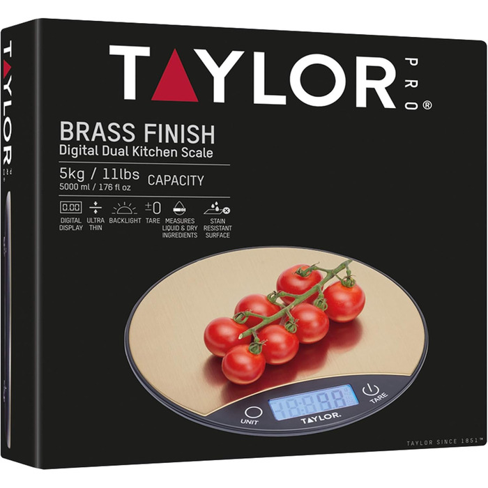 Кухонні ваги Taylor Pro: точні, круглі, з цифровим дисплеєм, нержавіюча сталь, 5 кг, функція тарування