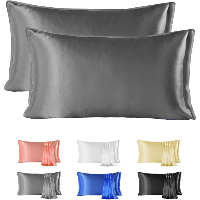 Silk 22 Momme Silk Pillowcase Set of 2, 100% Mulberry Silk Pillowcase for Hair and Skin with Envelope Closure, Soft and Smooth Silk Pillowcase, 50 x 66 cm Grey Grey 50x66cm
