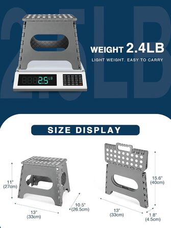 Складний табурет HOUSE DAY 27см чорний: міцний, з антиковзними ніжками та ручкою, для кухні, ванної, дитячої кімнати, кемпінгу (сірий)