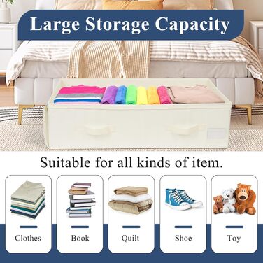 Комод під ліжко Lannvan, 2 шт. Коробки для зберігання під ліжко з кришкою, складні, з 4 посиленими ручками, для одягу, постільної білизни, ковдр, подушок (70 * 41 * 18 см), Бежевий